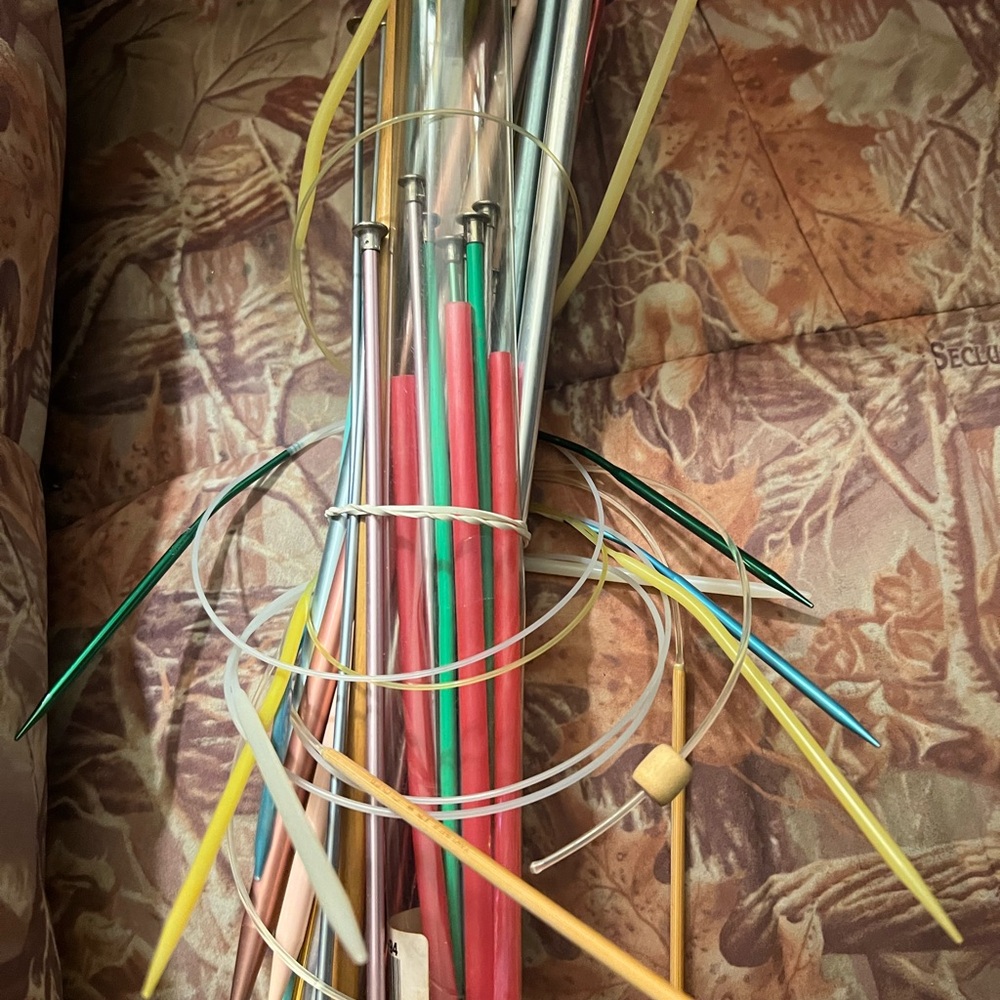 Mixed Set of Colorful Knitting Needles and Circular Cords  estate box